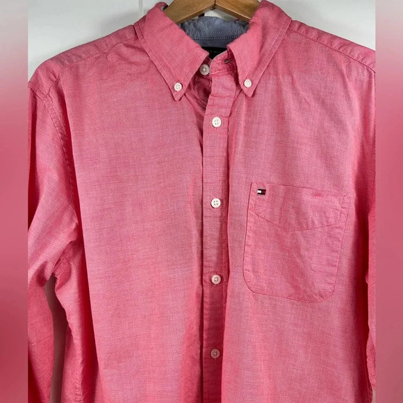 Tommy Hilfiger “Custom Fit” cotton casual button-down shirt, Large, Pink - Picture 4 of 7